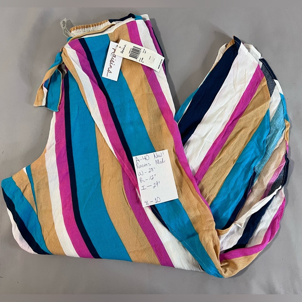 $50 Raisins Women’s Multicolor Striped Cover-Up Pants Swimsuit Size Medium NWT - Picture 9 of 11